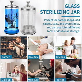 IEBARBER durable glass container enhances salon hygiene and easy cleaning.