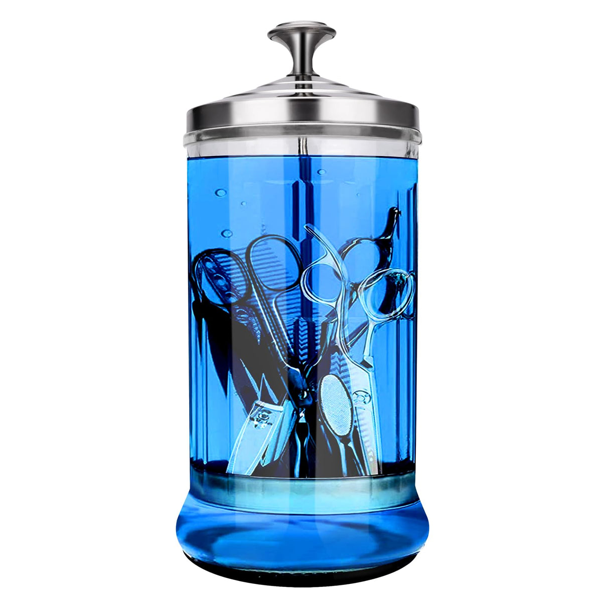 IEBARBER disinfectant sterilizer glass jar with 21 oz capacity and secure lid.