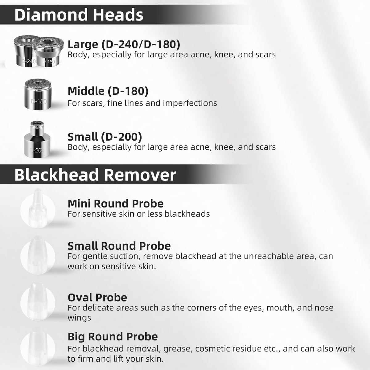 IeBilif diamond tips and plastic tips kit for exfoliation and extraction.