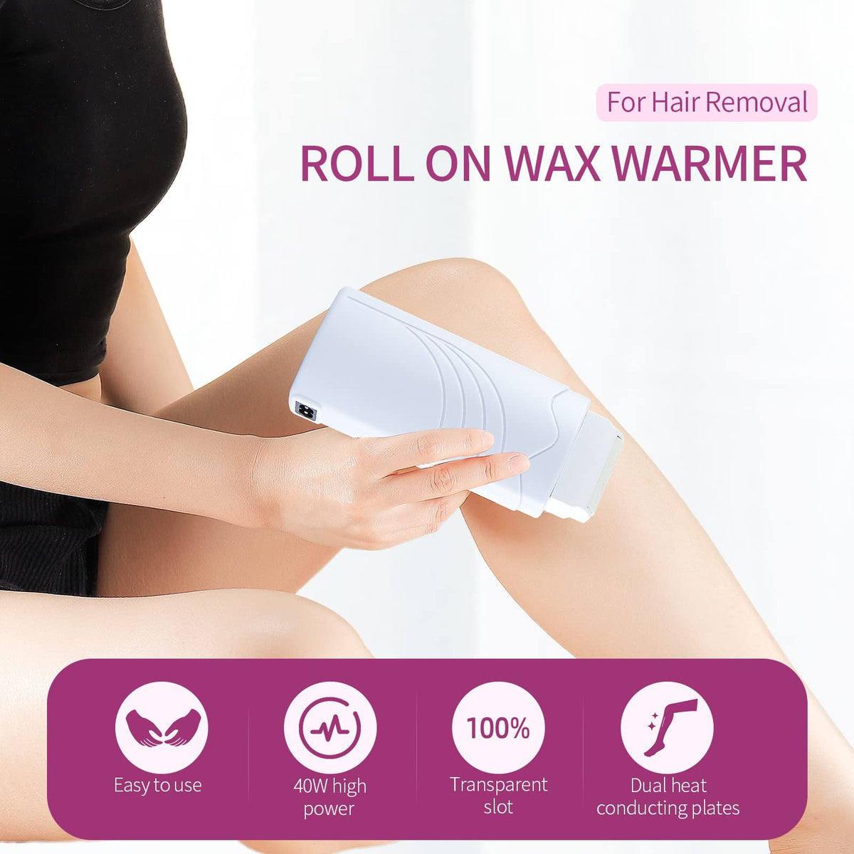 IeBilif Roll-On Wax Warmer roller system for smooth, even wax application