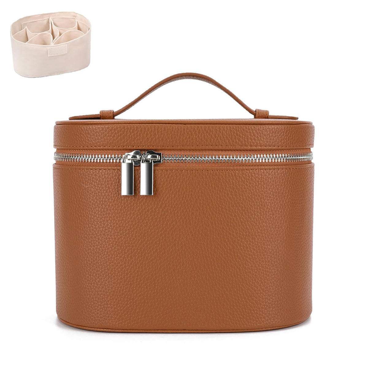 IEMIEBOAMGNOY leather makeup bag with compartments keeps cosmetics organized on the go.