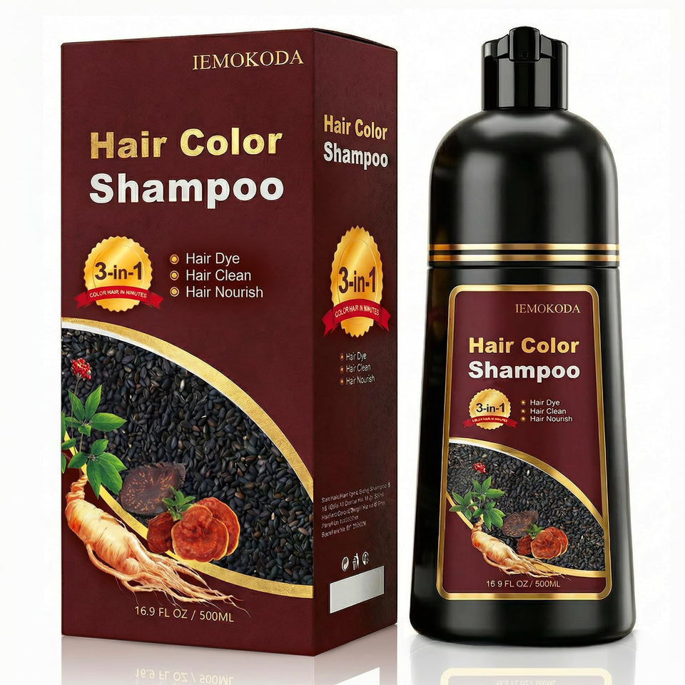 iemokoda hair dye shampoo in coffee bottle, front view for at-home gray coverage