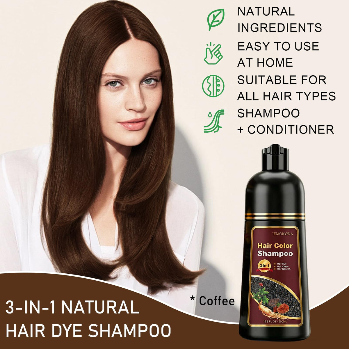 iemokoda hair dye shampoo coffee bubble application demonstrates easy, mess-free use