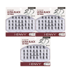 iENVY 3D Trio Ultra Black Lashes 3-pack on display for dramatic volume.