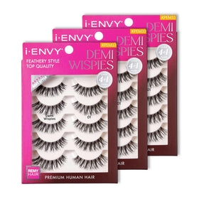 iENVY Demi Wispies close-up of a 3-pack bundle with premium human hair.