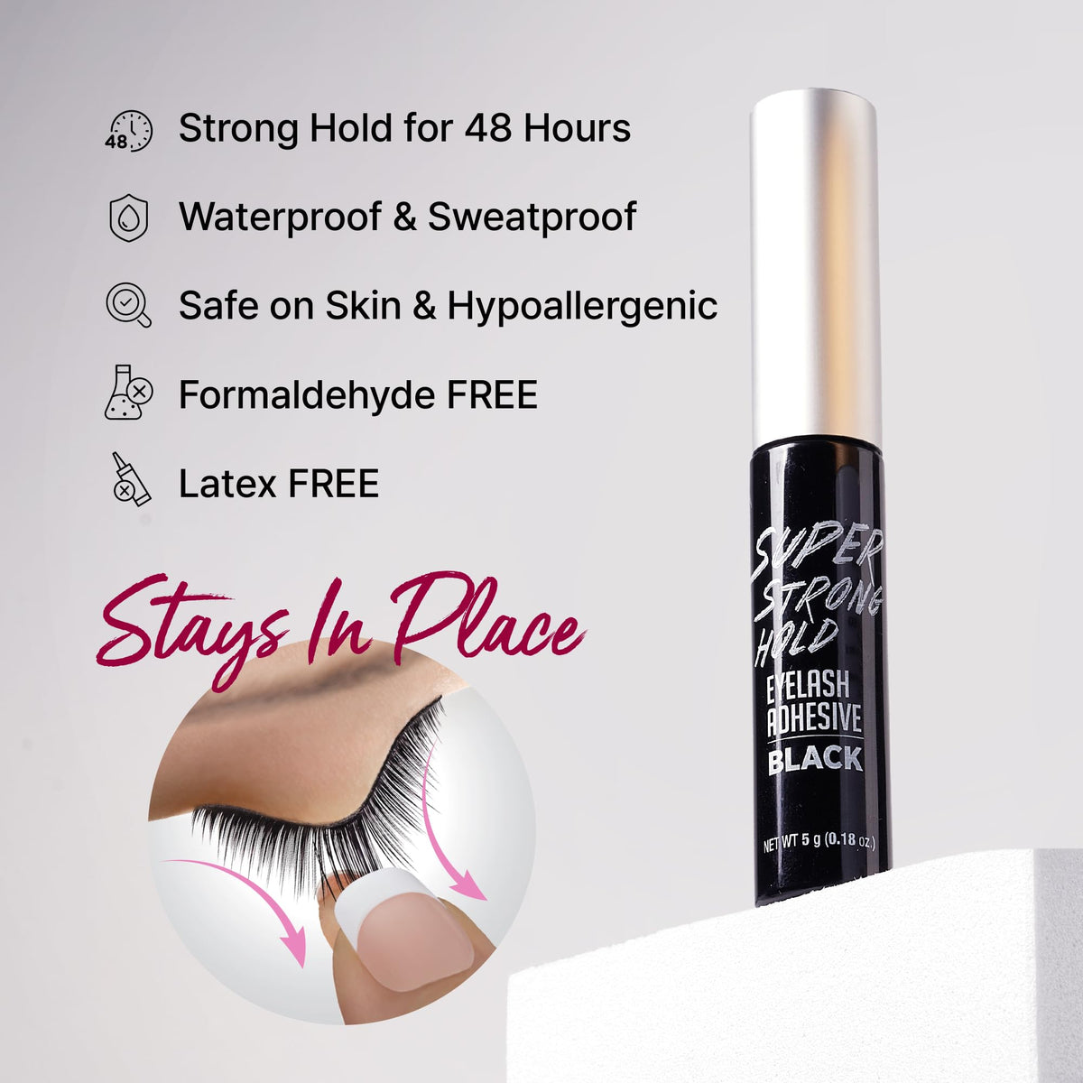 iENVY waterproof lash adhesive bond close-up demonstrating long-lasting hold
