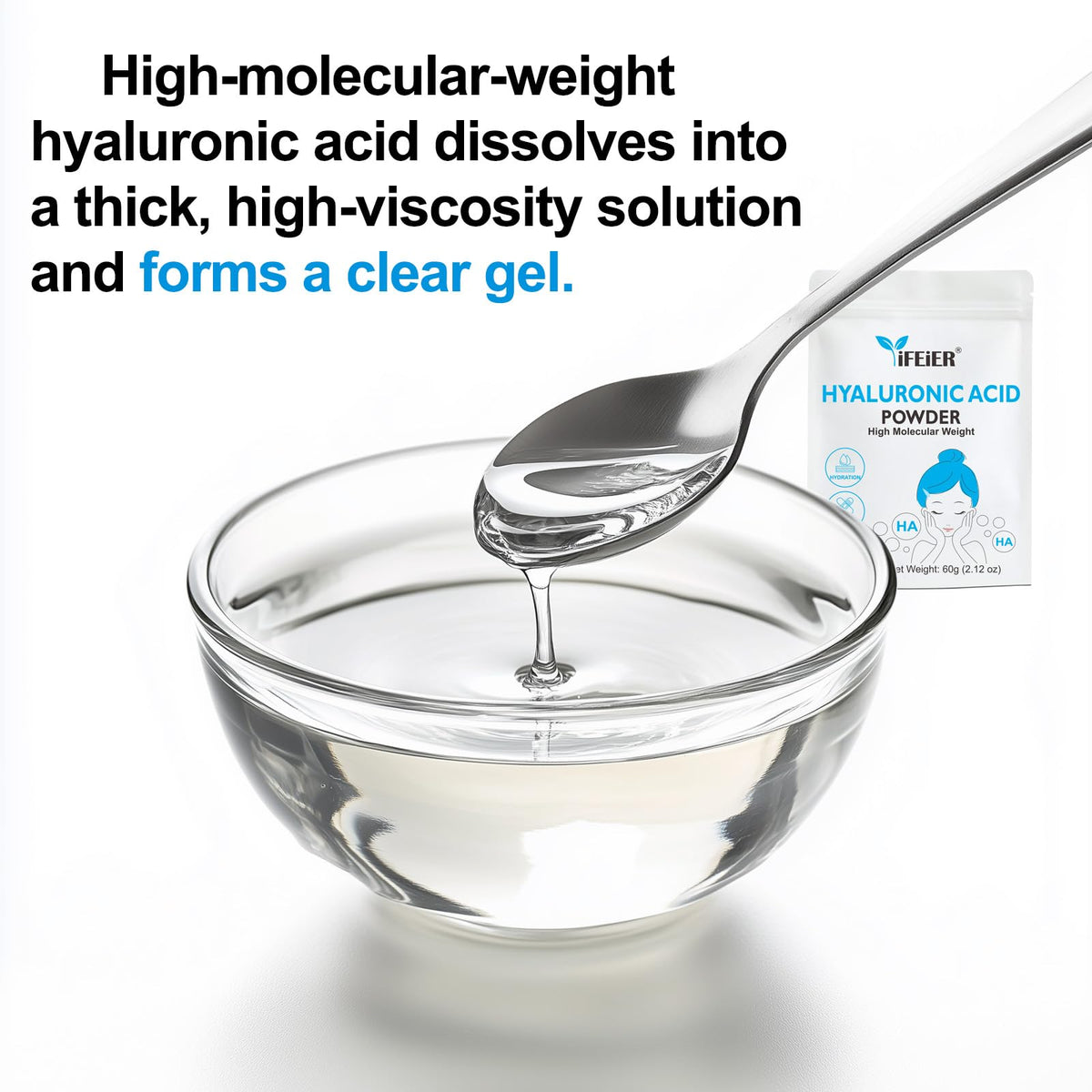 ifeier hyaluronic acid clear serum texture close-up, viscous formula for hydration