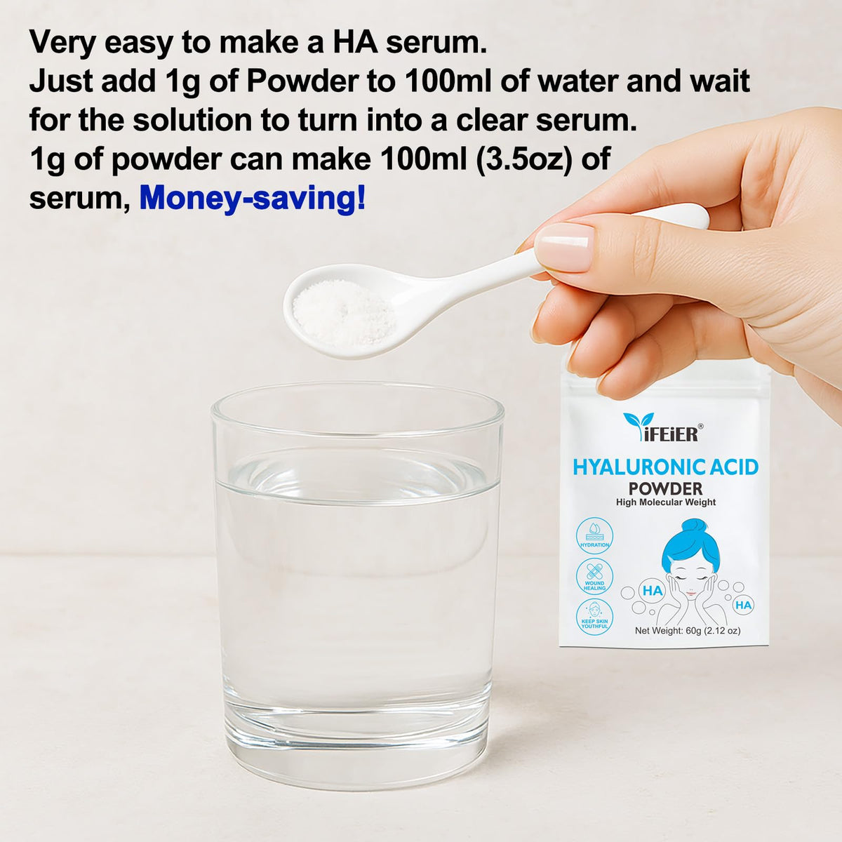 ifeier hyaluronic acid serum formation, clear gel texture for hydration