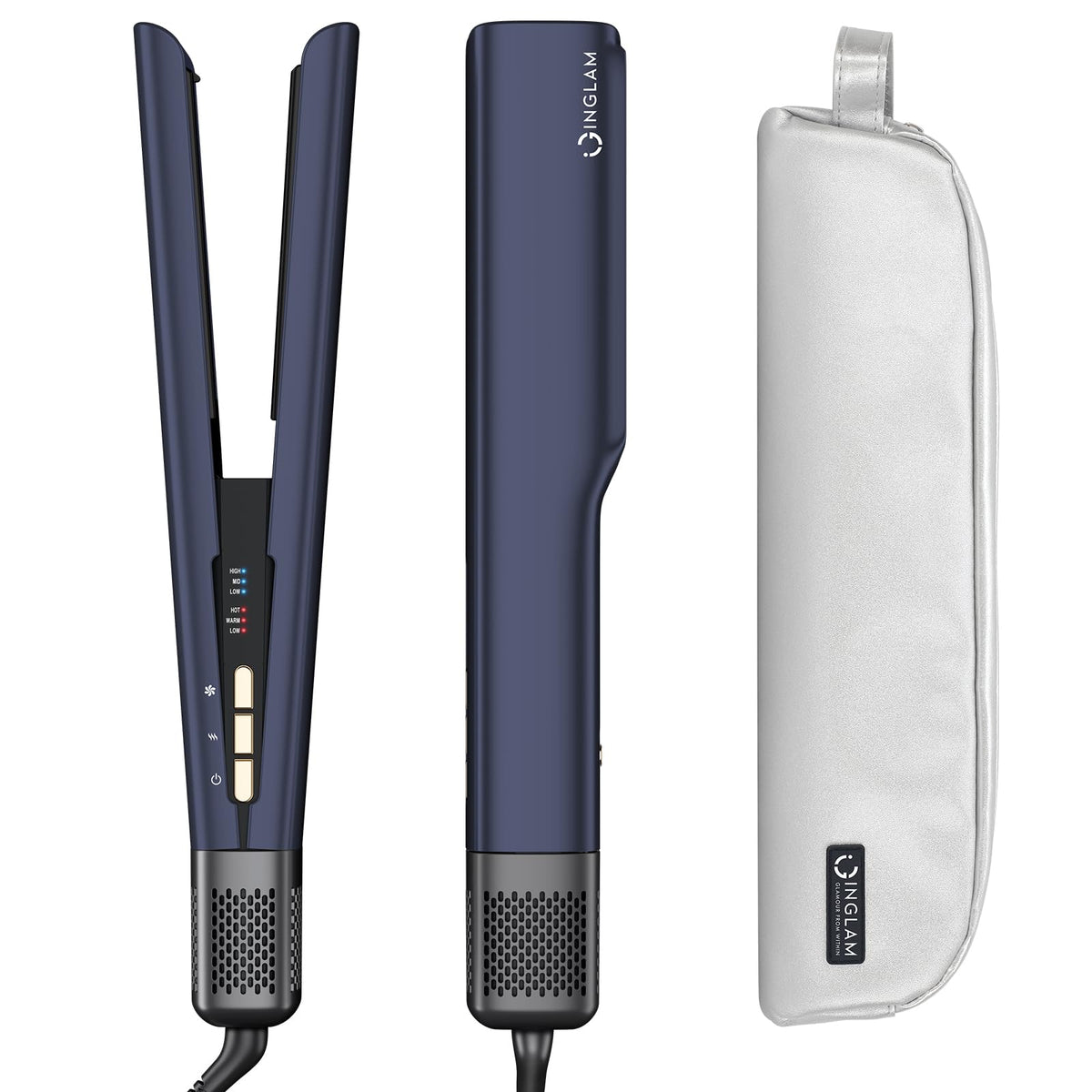 IG INGLAM Air Straightener demonstrates wet-to-dry styling for sleek, salon-like shine.