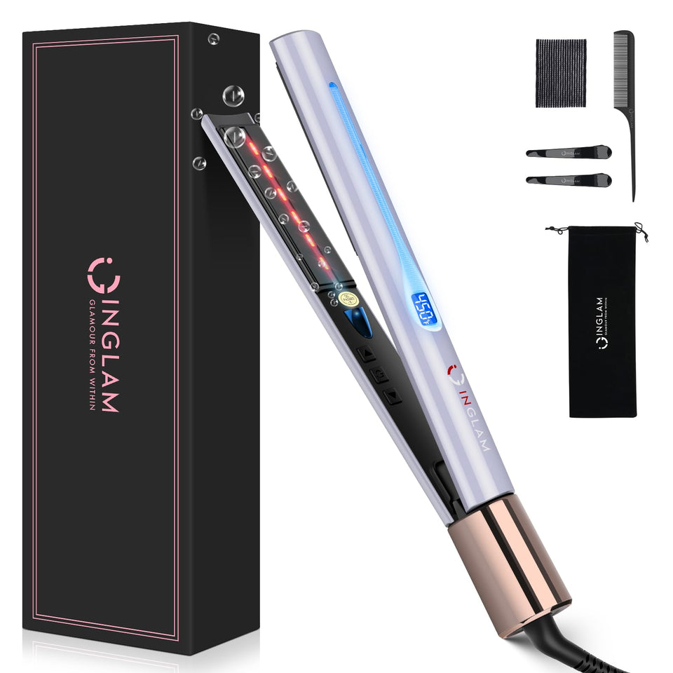 IG INGLAM titanium flat iron front view for smooth, shiny straight hair