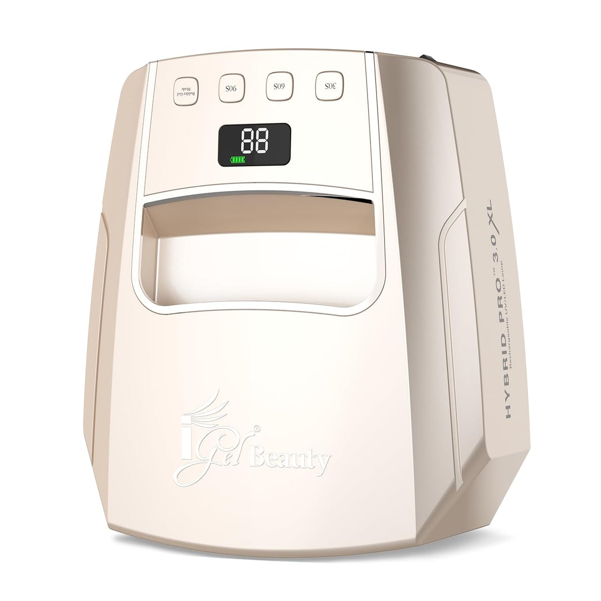 iGel Beauty Hybrid Pro 3.0 XL cordless nail lamp, full-hand cure for faster salon sessions.
