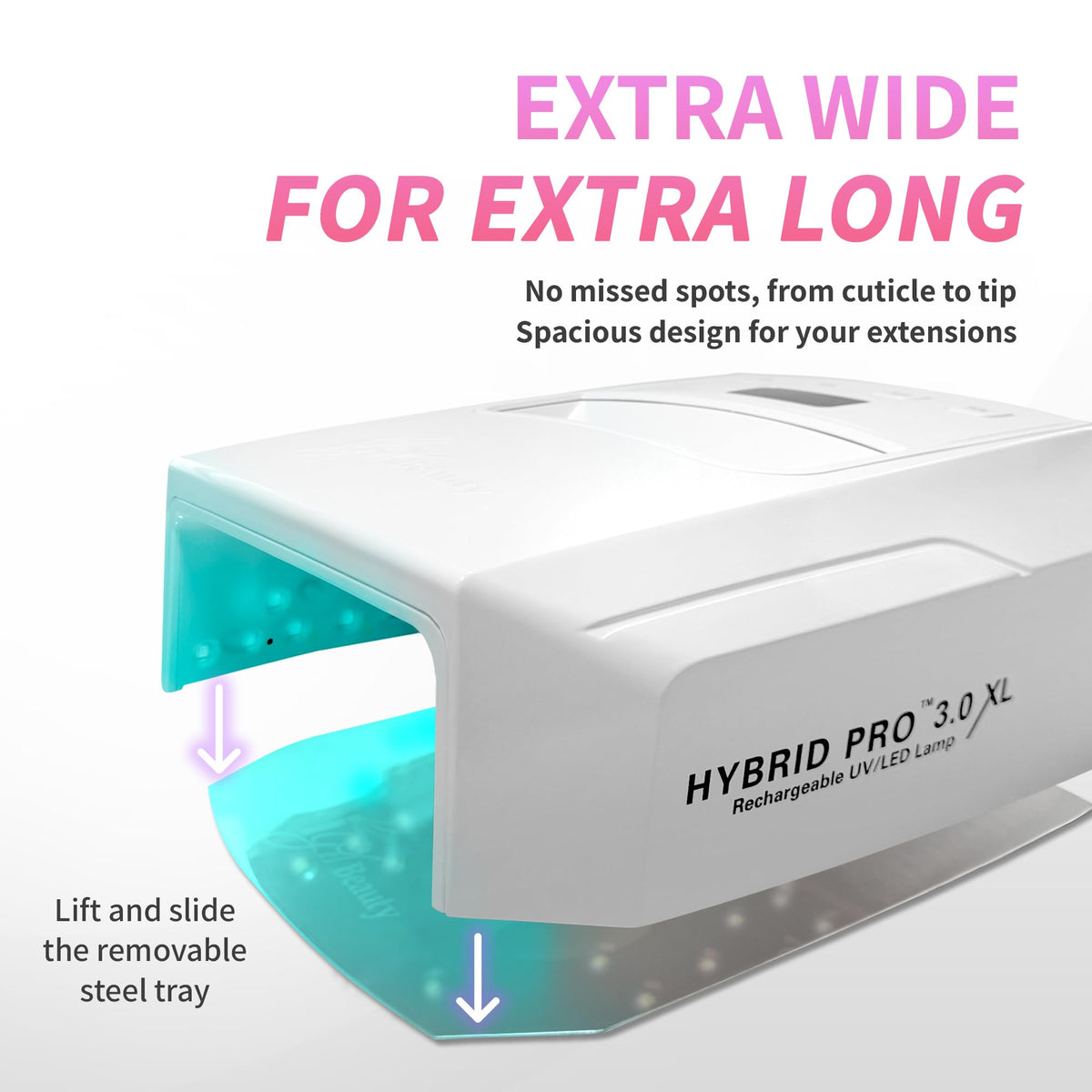 iGel Beauty Hybrid Pro 3.0 XL interior shows even curing for XXL sets.
