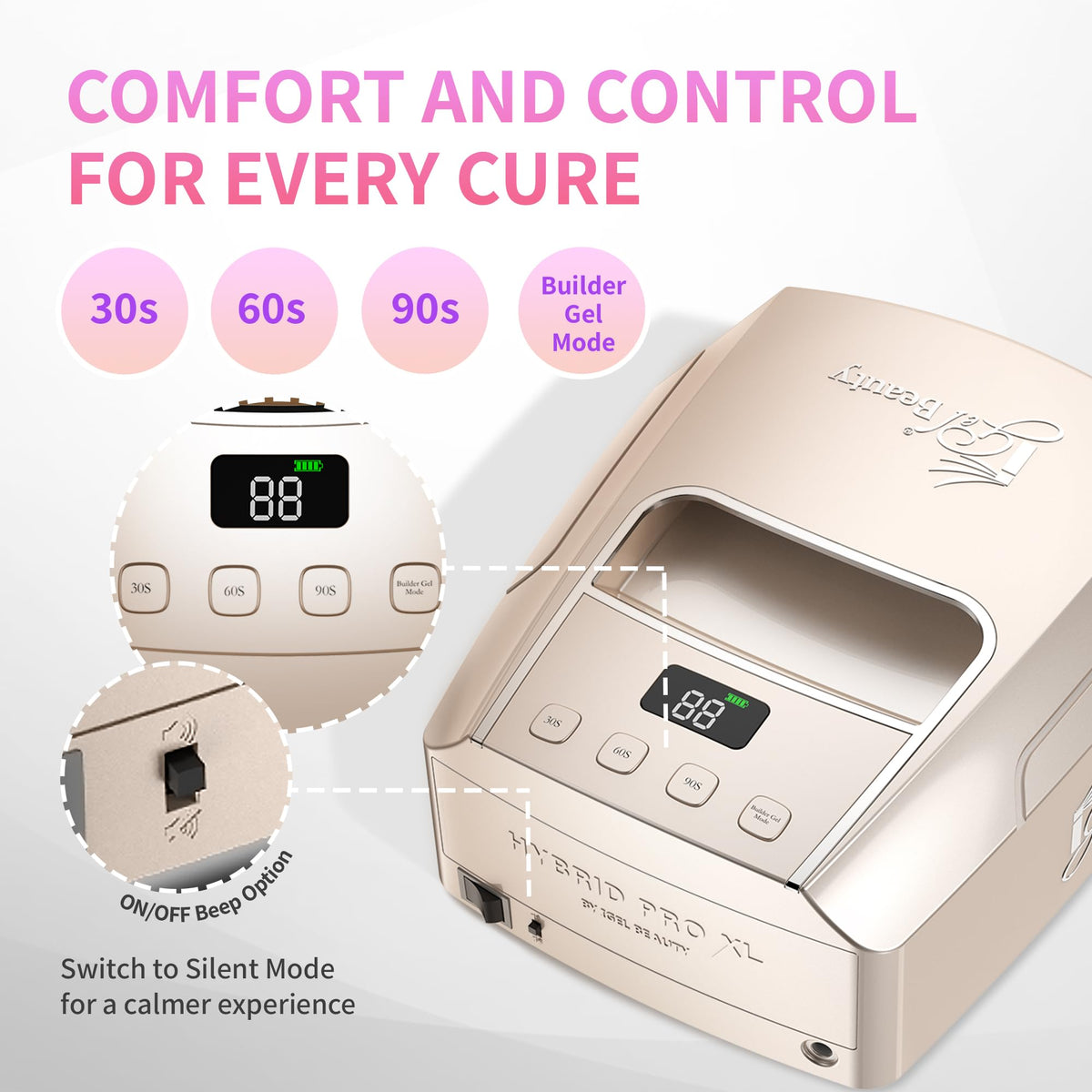 iGel Beauty Hybrid Pro 3.0 XL LCD timer display supports precise curing.