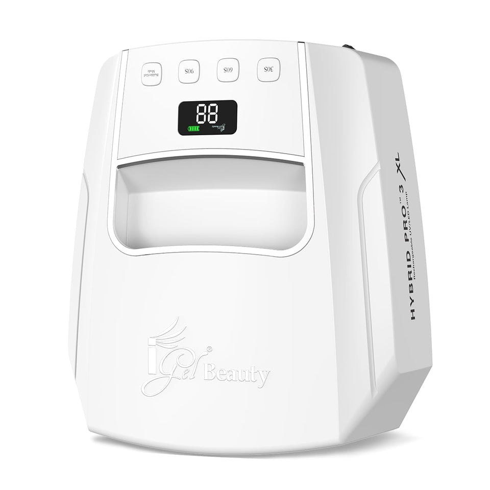 iGel Beauty Hybrid Pro 3.0 XL front view, cordless lamp ideal for busy salons.