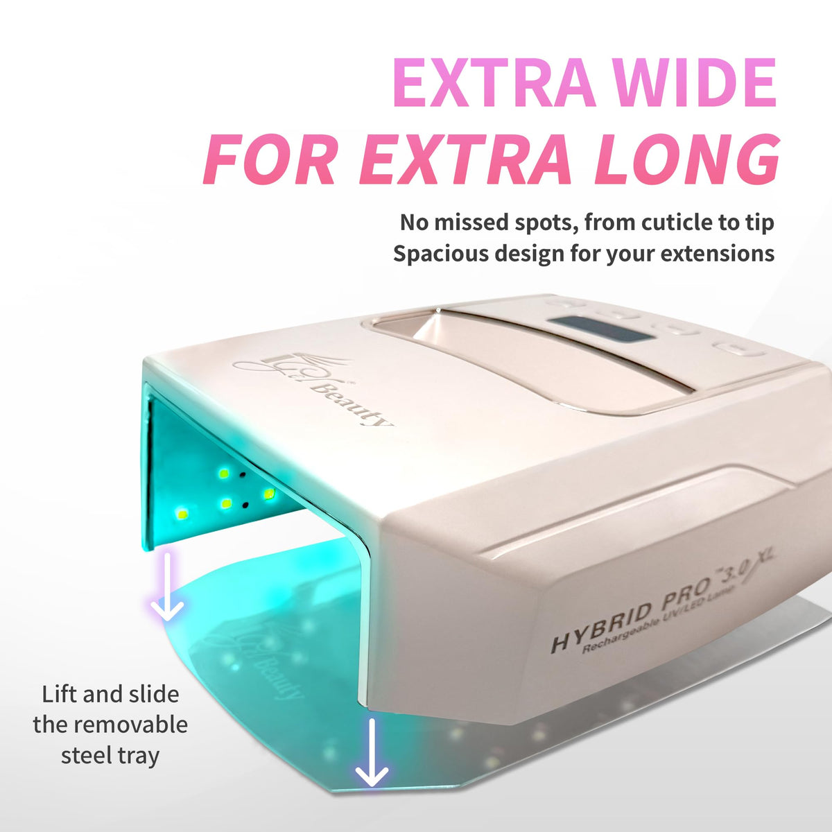iGel Beauty Hybrid Pro 3.0 XL swappable battery enables downtime-free operation.