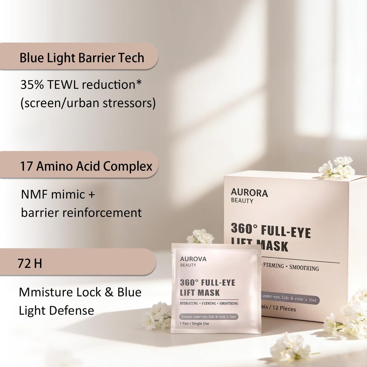 Close-up of IginkI Aurova Eye Mask hydrogel patch delivering cooling hydration