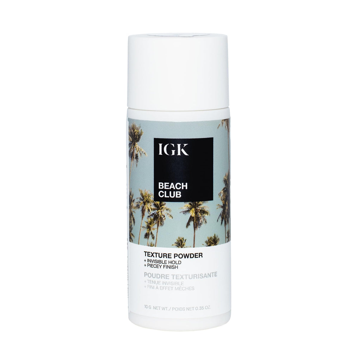 IGK Beach Club Texture Powder bottle shows instant volume and light texture.