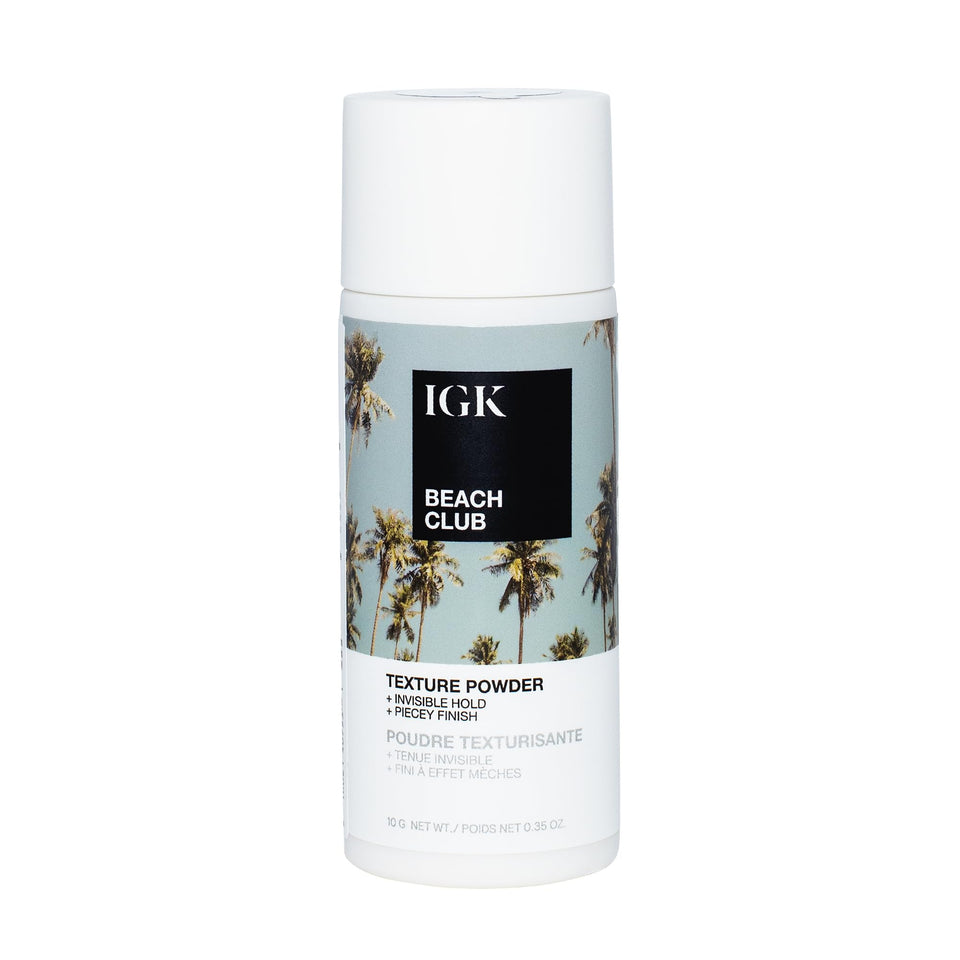 IGK Beach Club Texture Powder bottle shows instant volume and light texture.