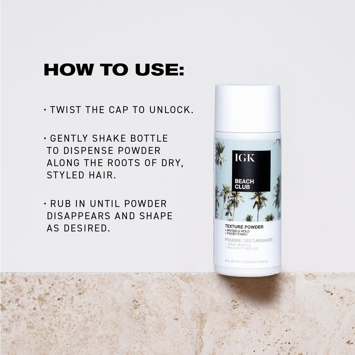 IGK Beach Club Texture Powder at the roots for oil absorption.