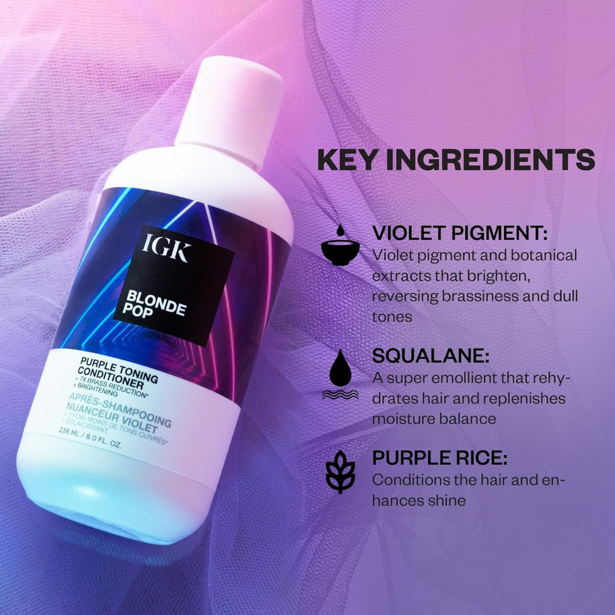IGK Blonde Pop ingredients label highlights vegan and cruelty-free formulation.