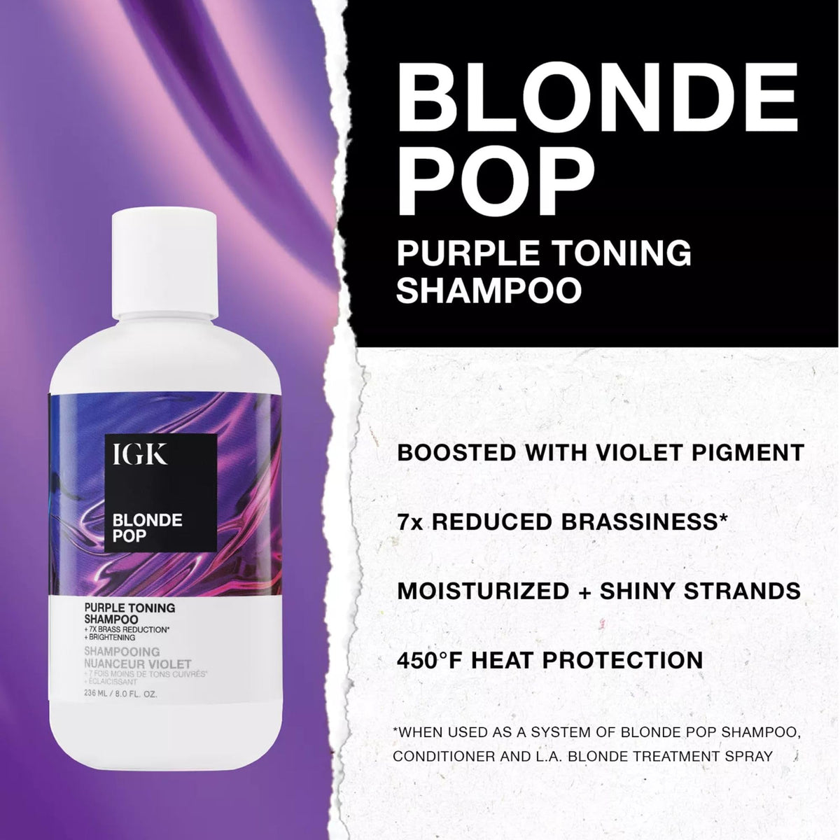 Shiny cool-toned blonde hair after using IGK Blonde Pop Purple Shampoo