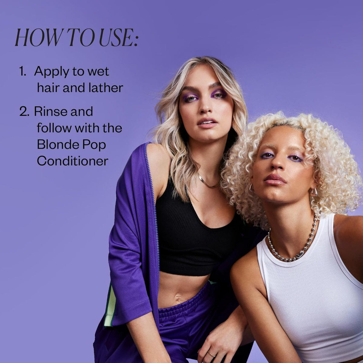 IGK Blonde Pop purple shampoo on hair during toning refresh