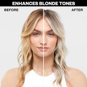 IGK Blonde Pop purple shampoo being poured from bottle for quick at-home toning