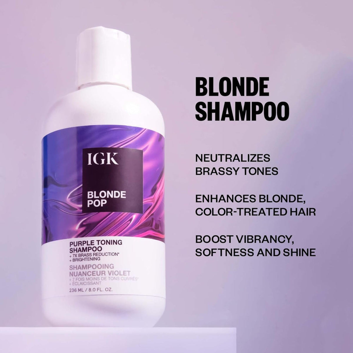 Label highlights squalane moisture in IGK Blonde Pop formula