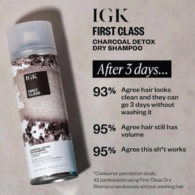 IGK First Class Charcoal Detox Dry Shampoo ingredients show white tea powder.