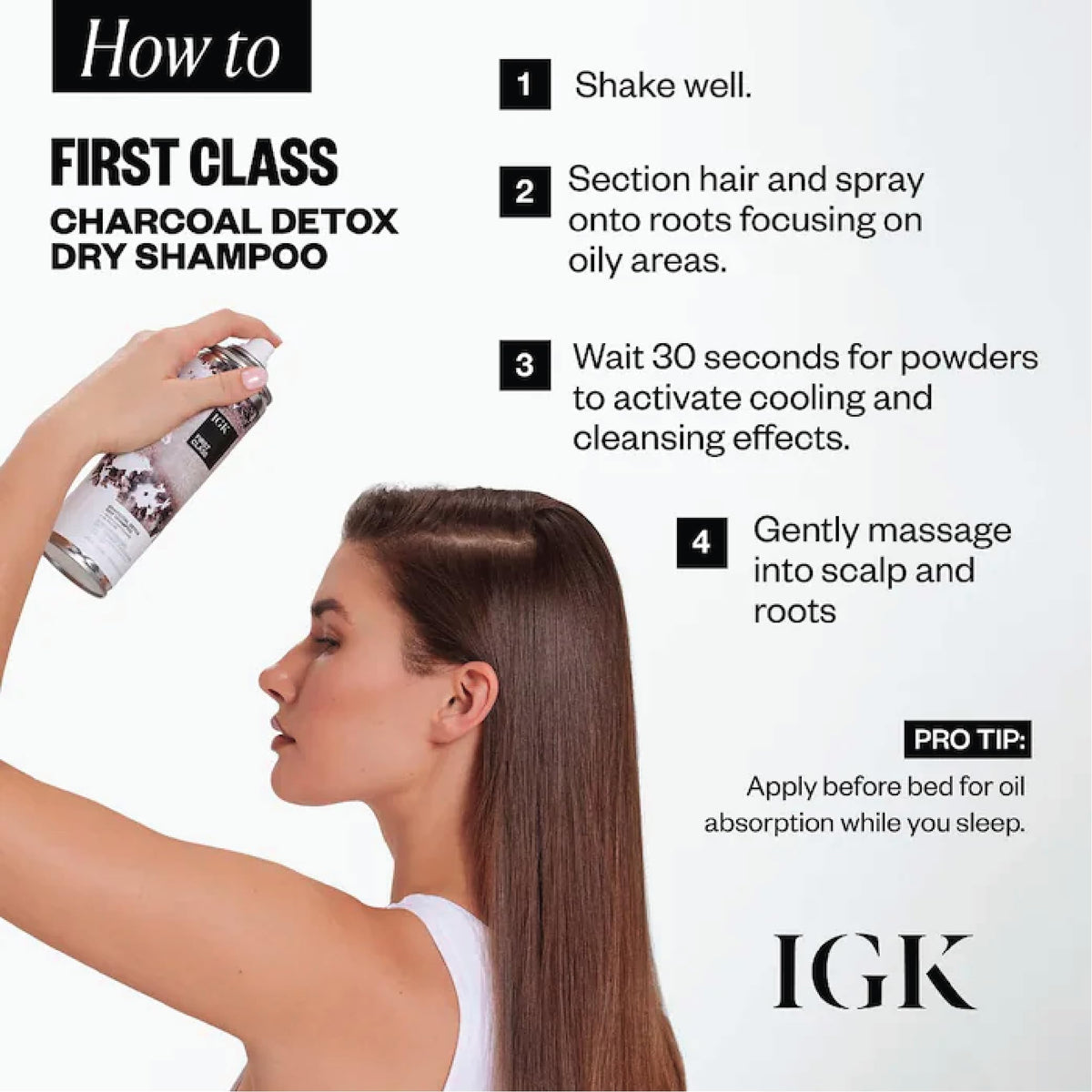 IGK First Class Charcoal Detox Dry Shampoo demonstrating odor absorption after activity.