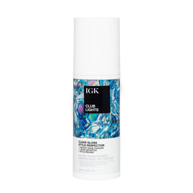 IGK Club Lights Clear Gloss bottle with pump delivering instant shine
