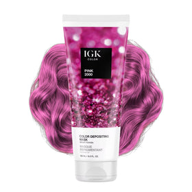 IGK Color Depositing Mask Pink 2000 bottle pour delivers vibrant pink shimmer
