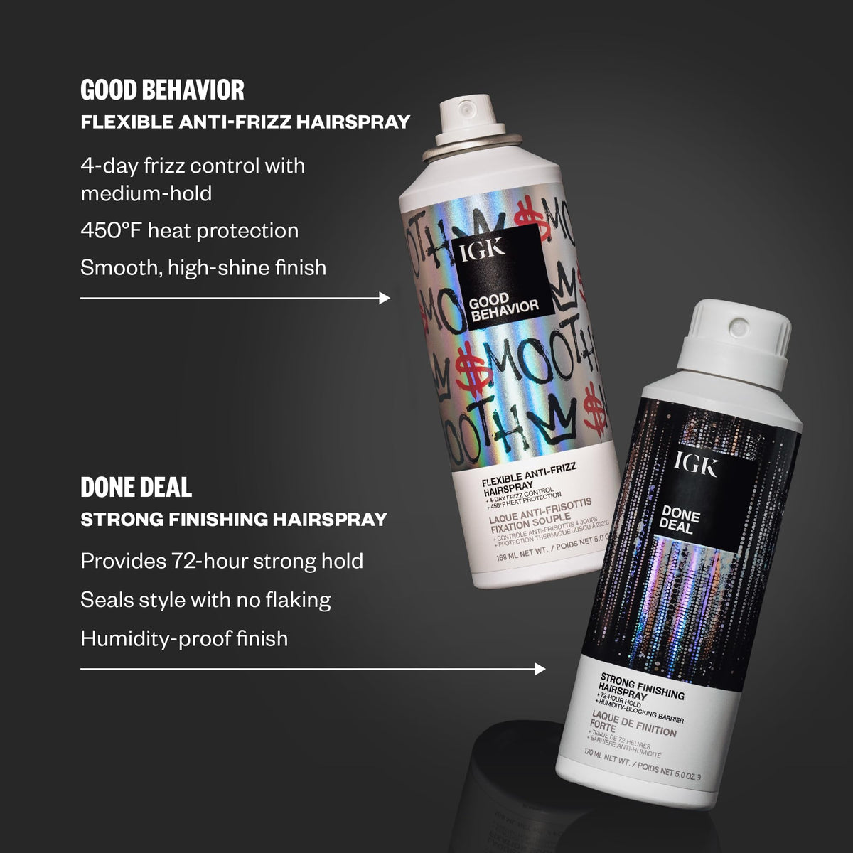 IGK Done Deal brushable finish close-up demonstrates flexible hold.