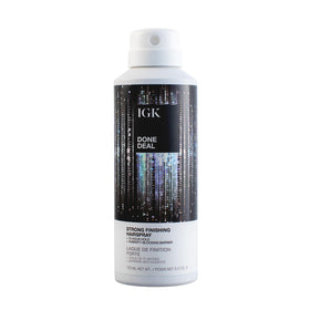 IGK Done Deal spray bottle front view for long-lasting, humidity-resistant hold.