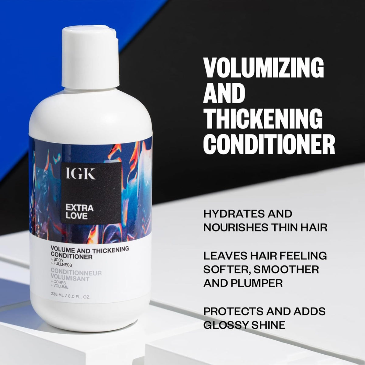 IGK Extra Love bottle pour illustrating smooth application for detangled styling