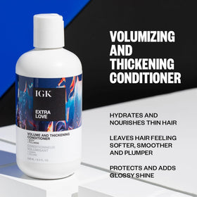 IGK Extra Love bottle pour illustrating smooth application for detangled styling