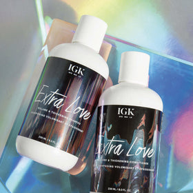 IGK Extra Love hair volume test showing lift and body