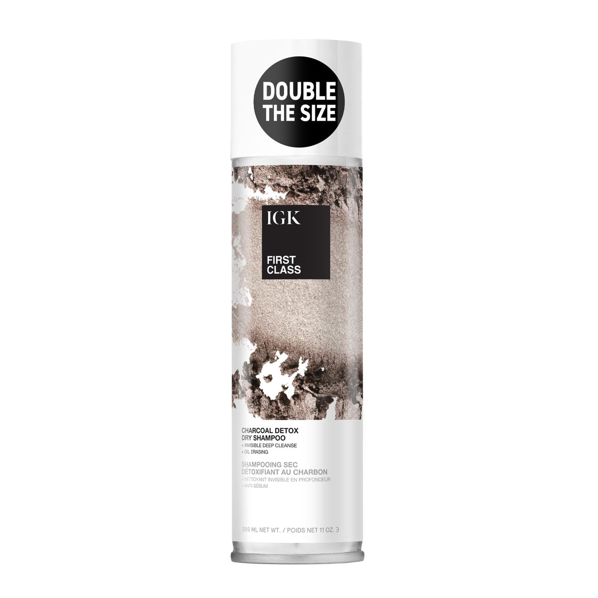 IGK First Class Detox Dry Shampoo bottle shows oil control for refreshed roots.