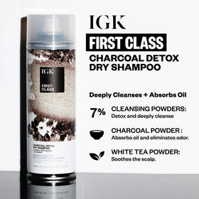 IGK First Class Detox Dry Shampoo dispense demonstrates quick, even application.