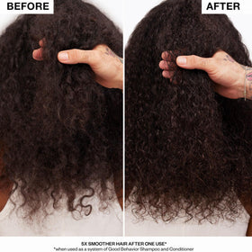 IGK GOOD BEHAVIOR frizz-control routine on bathroom counter.