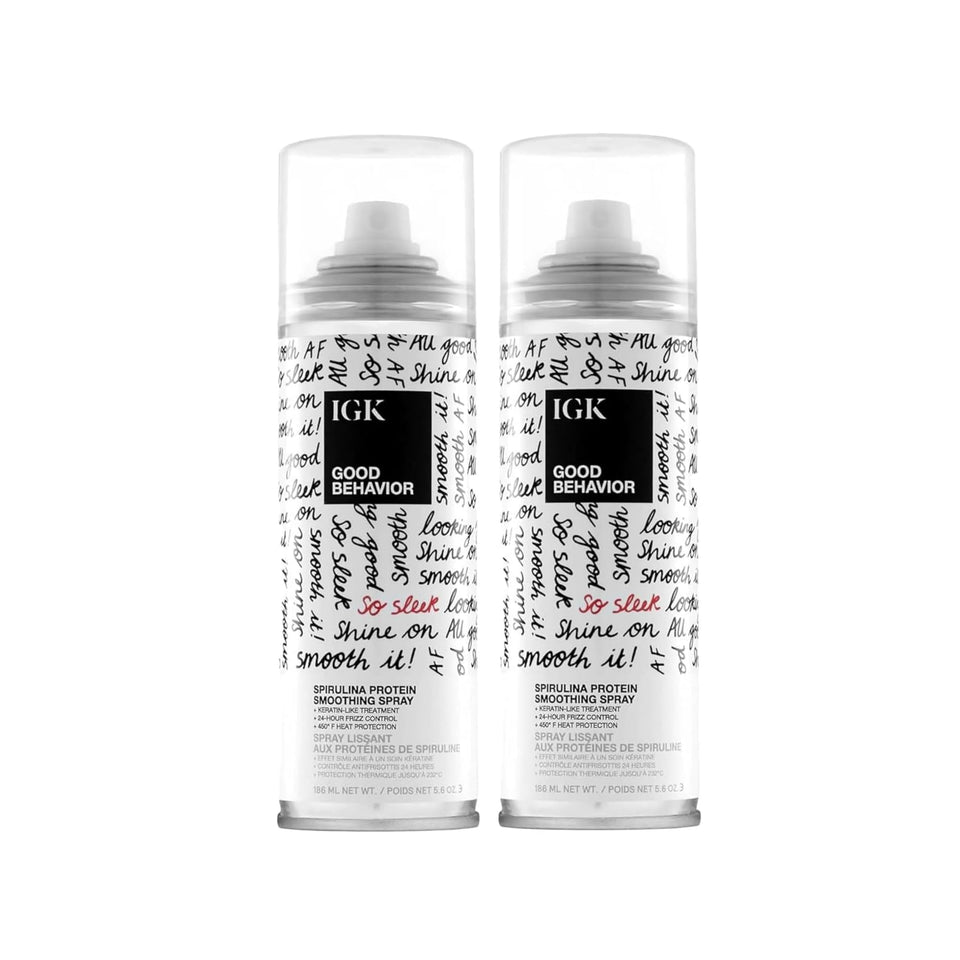 IGK GOOD BEHAVIOR spirulina smoothing spray bottle delivers keratin like shine with frizz control