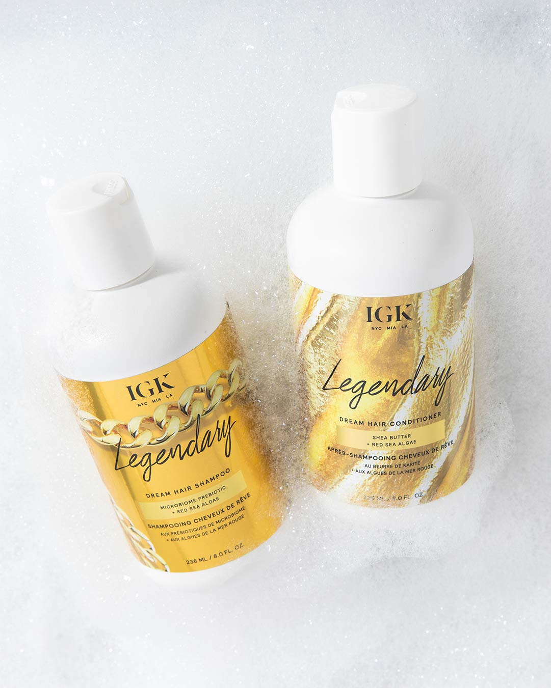 IGK Legendary Dream Hair Shampoo close-up of creamy, hydrating formula delivering moisture.