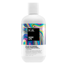 IGK MORE LIFE bottle pour shows easy, color-preserving conditioning for treated hair.