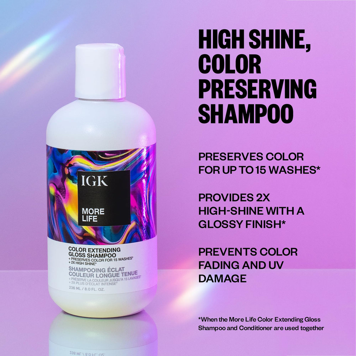 IGK MORE LIFE lather demonstrates light cleansing for soft hair.