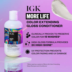 IGK More Life Gloss Conditioner being applied for color lock and gloss.