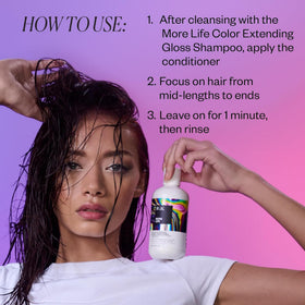 IGK MORE LIFE UV protection image emphasizes fade prevention under sun exposure.