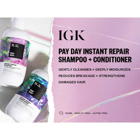 IGK Pay Day shampoo lather close-up showing rich foam and cleansing action.