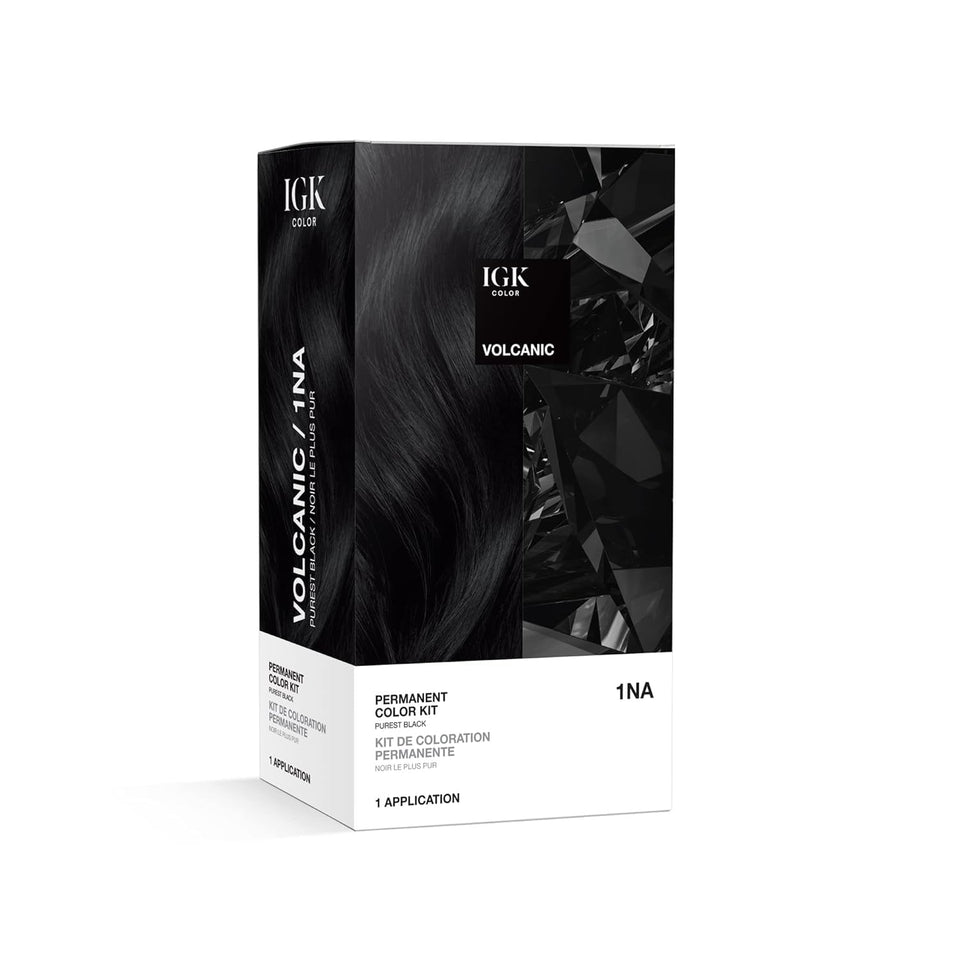 IGK Volcanic Black dye bottle for at-home salon-grade color with full gray coverage