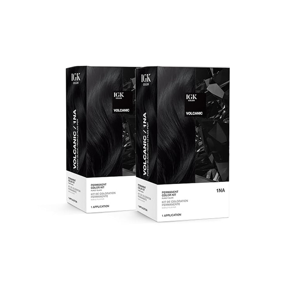 IGK Volcanic 1NA Purest Black color kit delivers deep, even shade with vibrant, long-lasting results