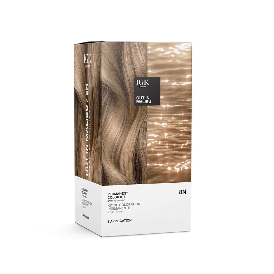 IGK Permanent Hair Dye Color Kit 8N Malibu natural blonde delivers salon-grade color at home
